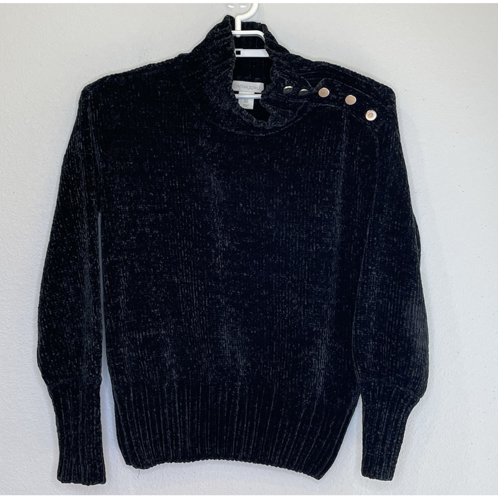 Cynthia Rowley Chenille Sweater Womens Size Medium Black Mock Neck Long Sleeve‎